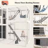 QUYZE Catio Outdoor Cat Enclosure, Large Outdoor Cat House for Mulitiple Cats, 4 Tiers Walk in Catio for Cats Outdoor Patio, 4 Tiers Cat Houses with Weatherproof Roof, Hanging Hammock, Bridge QUYZE