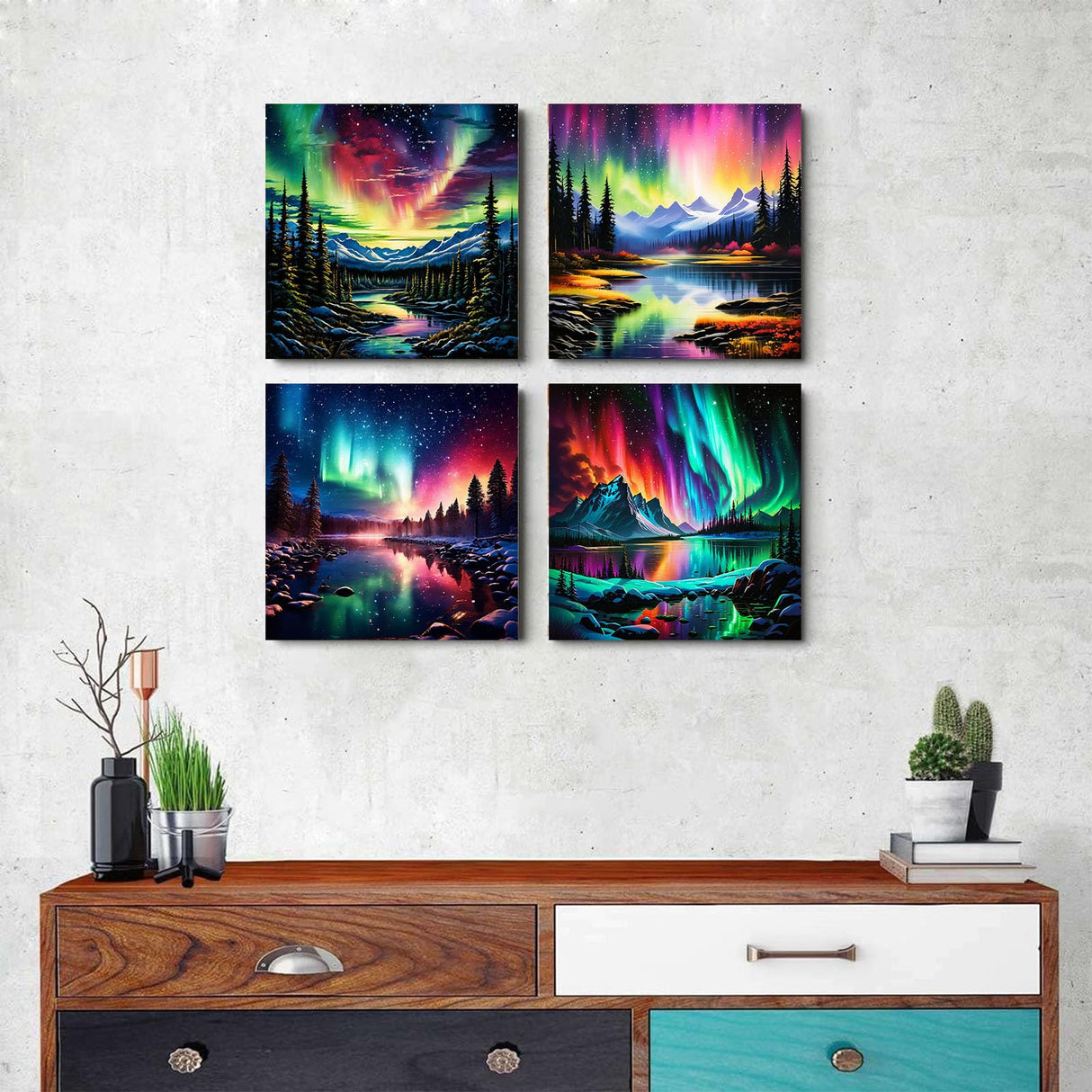 OFRKE 4 Pack Aurora Diamond Painting Kits for Adults Beginner,5D Diamond Art Painting,DIY Full Drill Crystal Rhinestone Arts and Crafts,Gem Art Aurora Painting with Diamond Home Wall Decor 12x12in OFRKE