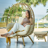 Wicker Egg Chair with Cushion & Footrest - Oversized 450lb Capacity Boho Hanging Chair for Indoor/Outdoor - Beige Rattan Lounge Seat for Patio, Balcony, Garden, Home Outlux