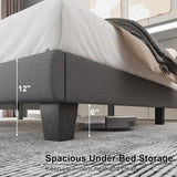 Benevika Queen Size Bed Frame with Charging Station and LED Lights, Modern Upholstered Bed Frame with Headboard, Linen Fabric Beds, Wood Slats, No Box Spring Needed, Easy Assembly, No Noise, Grey Benevika