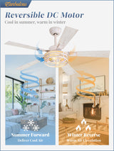 Farmhouse Ceiling Fans with Light, 48 Inch Bedroom Ceiling Fan with Lights, 6-Speed Adjustable, Quiet and Reversible DC Motor, 5 Dual Finish Blades, Rustic Caged Ceiling Fan，White and Gold Color Fanbulous
