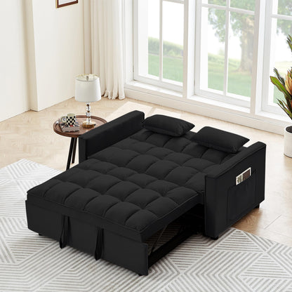 Suheww Sofa Bed, 3 in 1 Black Loveseat Sleeper Sofa for Living Room, 2 Seater Pull Out Sofa Cama Small Couch Bed Futon Lounge Sofa for Bedroom Small Spaces Living Room