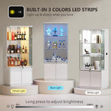 Lvifur 71” Glass Display Cabinet with Lights, Modern Curio Cabinet Display Cases for Collectibles, Locking Cabinet with Shelves & Drawers, Tall Bookcase with Human Body Sensor for Living Room (White) Lvifur