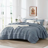 WDCOZY Boho Blue Grey Quilt King Size Bedding Sets with 2 Pillow Shams, Farmhouse Lightweight Soft Bedspread Coverlet for All Season, 3 Pieces, 104x90 inches WDCOZY