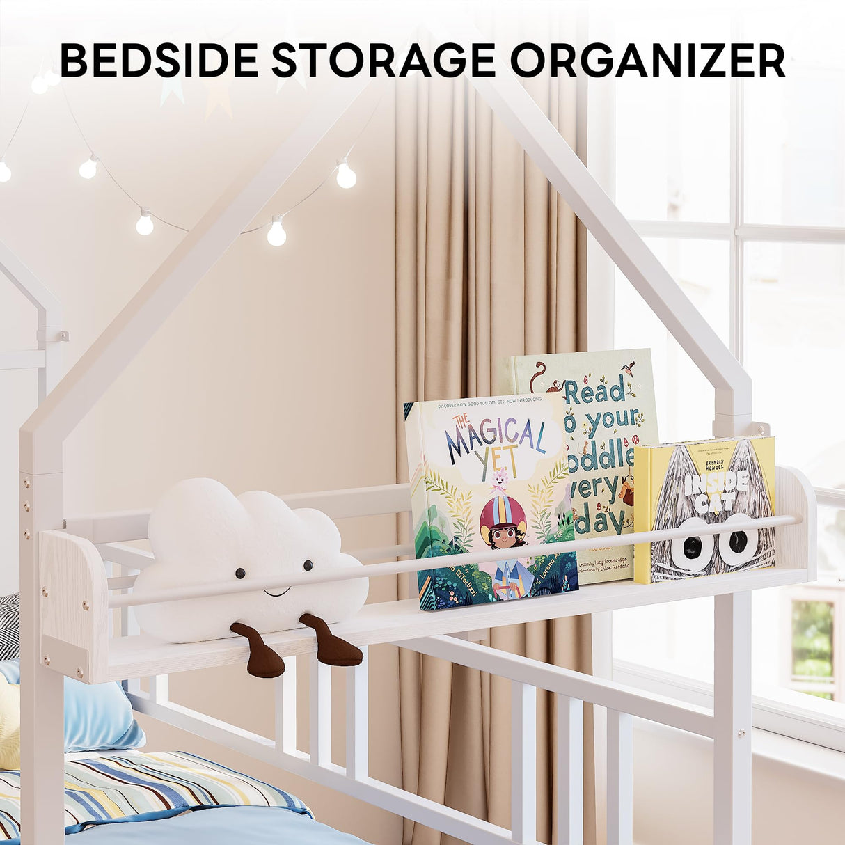 LIKIMIO Daybed with Pop Up Trundle, House Metal Twin Bed Frame with Bedside Storage,Sofa Day Bed for Living Room, Bedroom and Guest Room,White LIKIMIO