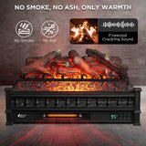 TURBRO Eternal Flame 26 in. WiFi Infrared Quartz Electric Fireplace Log Heater with Sound Crackling, Realistic Lemonwood Logs, Adjustable Flame Colors, Remote Control, Thermostat, Timer, 1500W Black TURBRO