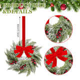 Barydat 18 Pcs Christmas Wreath Decorations Christmas Kitchen Cabinet Wreaths with Red Ribbon Mini Wreaths Farmhouse Decoration Artificial Hanging Garlands for Christmas Front Door Window Chair Wall Barydat