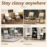 Rotihom 3 Piece Patio Rocking Chairs Set of 2, Outdoor Rocking Chair Bistro Set with Tempered Glass Coffee Table and Thick Lumbar Pillow Set, Front Porch Chairs for Garden, Backyard, Poolside (Beige) Rotihom