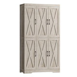 ANCTOR Kitchen Pantry Cabinet with LED Lights, 6 Barn Doors, 71.3" H ×39.4" W, Large Wooden Storage Cabinet with 12 Shelves, Freestanding Cupboard with Door Storage Rack for Dining Room, Rustic Maple ANCTOR