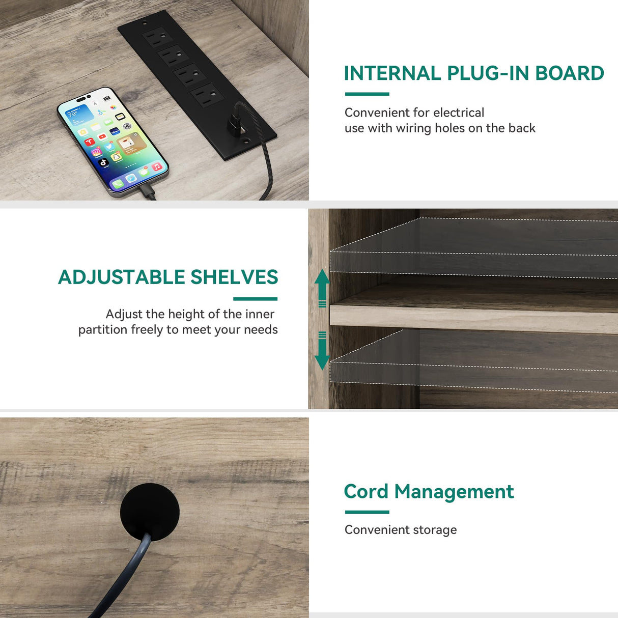 YITAHOME TV Stand for 65 Inch TVs, Entertainment Center with Storage Cabinets, Power Outlet & LED Light, Media Console Living Room Furniture, Washed Gray YITAHOME