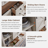 T4TREAM Farmhouse Sideboard Buffet Cabinet with Storage, 31.2'' Tall Kitchen Cabinet with 2 Sliding Barn Doors and 4 Drawers, Rustic Wood Coffee Bar Table for Dining Room, Antique White T4TREAM