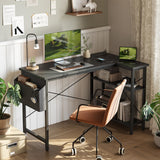 TIQLAB L Shaped Computer Desk with Power Outlets, 55 Inch Small Corner Desk with Reversible Shelves, Gaming Desk Computer Table Study Writing Table for Home Office Bedroom Small Space, Black TIQLAB