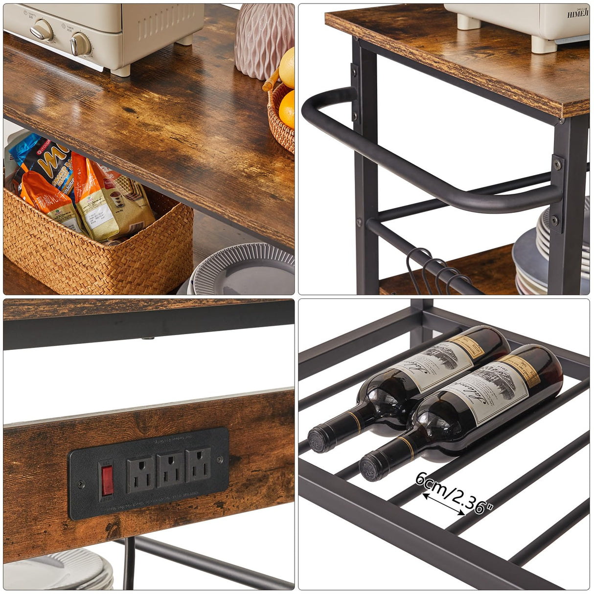 IBUYKE Kitchen Island with 3 Shelves, Island Table for Kitchen with Power Outlet,Kitchen Cart with Large Worktop,Rolling Bar Cart for Home, Outdoor, Kitchen TMJ024H IBUYKE