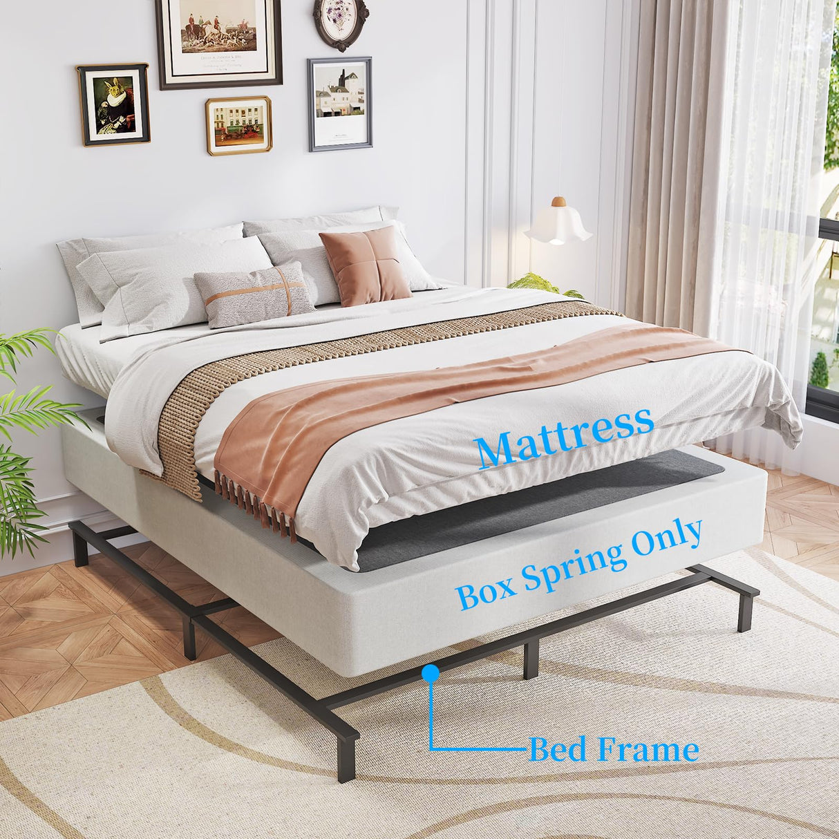 OSASET King Box Spring, 9 Inch Metal King Size Box Spring Only, Heavy Duty Metal Frame Mattress Foundation Support for 3000lbs, Easy Assembly, Noise Free, Non Slip OSASET