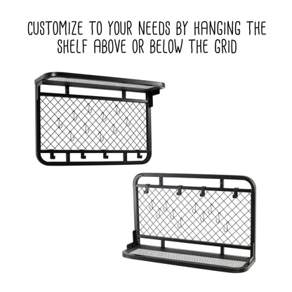 Honey-Can-Do Reversible Garage Wall Grid Shelf With Hooks, Black SHF-09837 Black