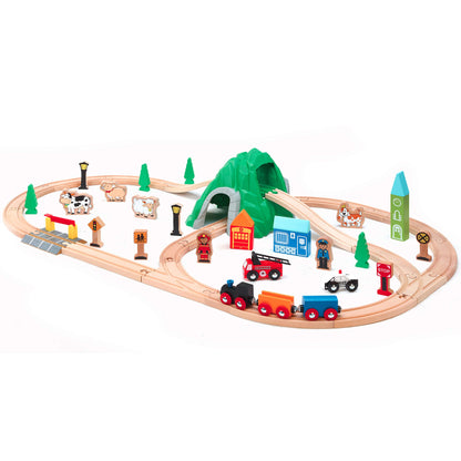 Maxim 50pc Mountain Train Set Set for Toddler with Double-Side Train Tracks Fits Brio, Thomas, Melissa and Doug, Kids Wood Toy Train for 3,4,5 Year - WoodArtSupply