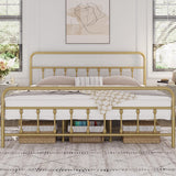 Yaheetech Classic Metal Platform Bed Frame Mattress Foundation with Victorian Style Iron-Art Headboard/Footboard/Under Bed Storage/No Box Spring Needed/King Size Antique Gold Yaheetech