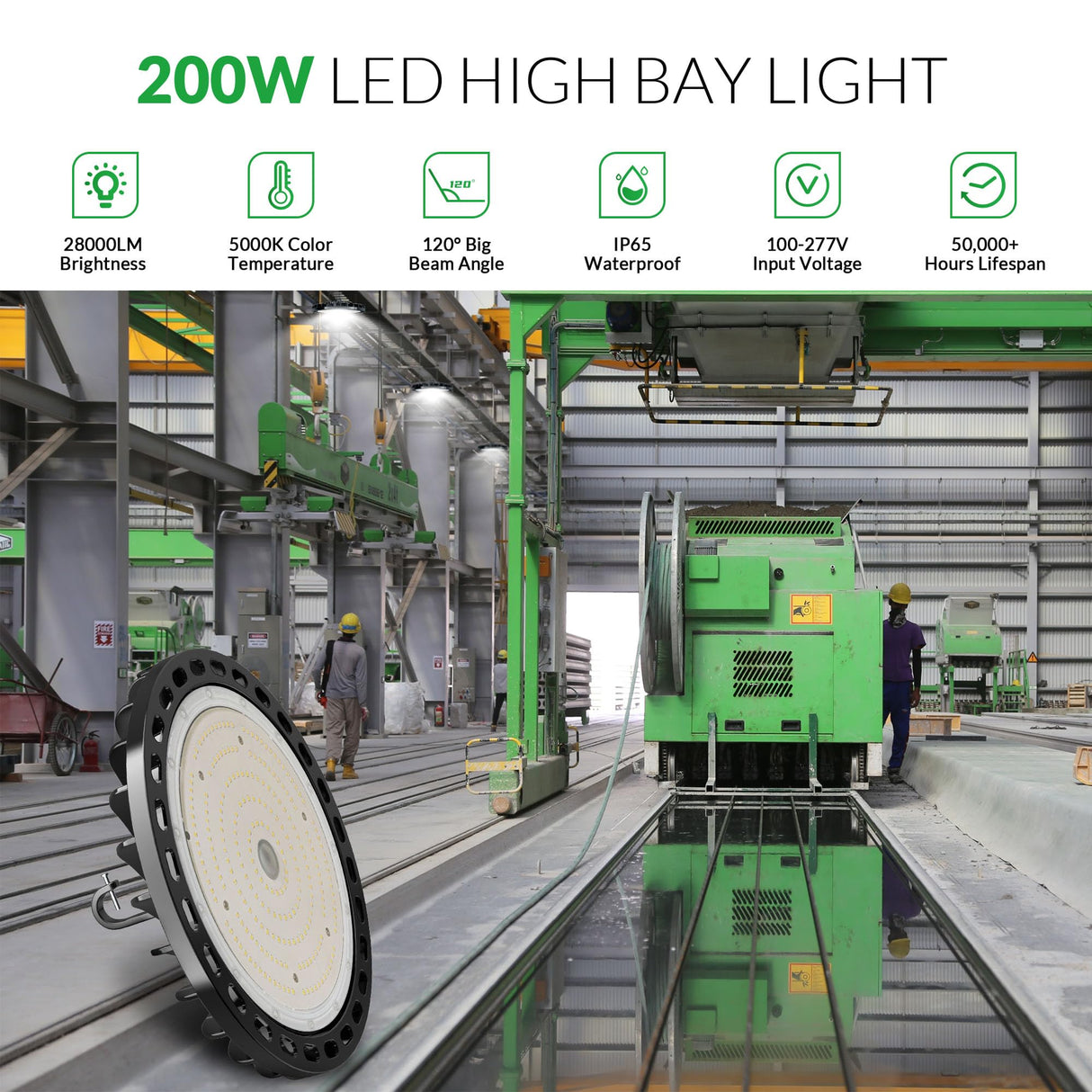 200W UFO LED High Bay Light 2PCS, 28000 LM with US Plug 5ft Cable, 5000K, Commercial Industrial Warehouse Shop Factory Barn Garage Area Lighting Fixture, Non-Dim Flakeeper