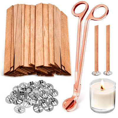 CollectHall 100 Pcs Thickened Wood Wicks, Wood Wicks for Candles Making with Wick Trimmer, Candle Wicks 5.1×0.5×0.04 Inches for DIY Candle-Making, Long Lasting Flame, Easy to Burn (50 Sets)