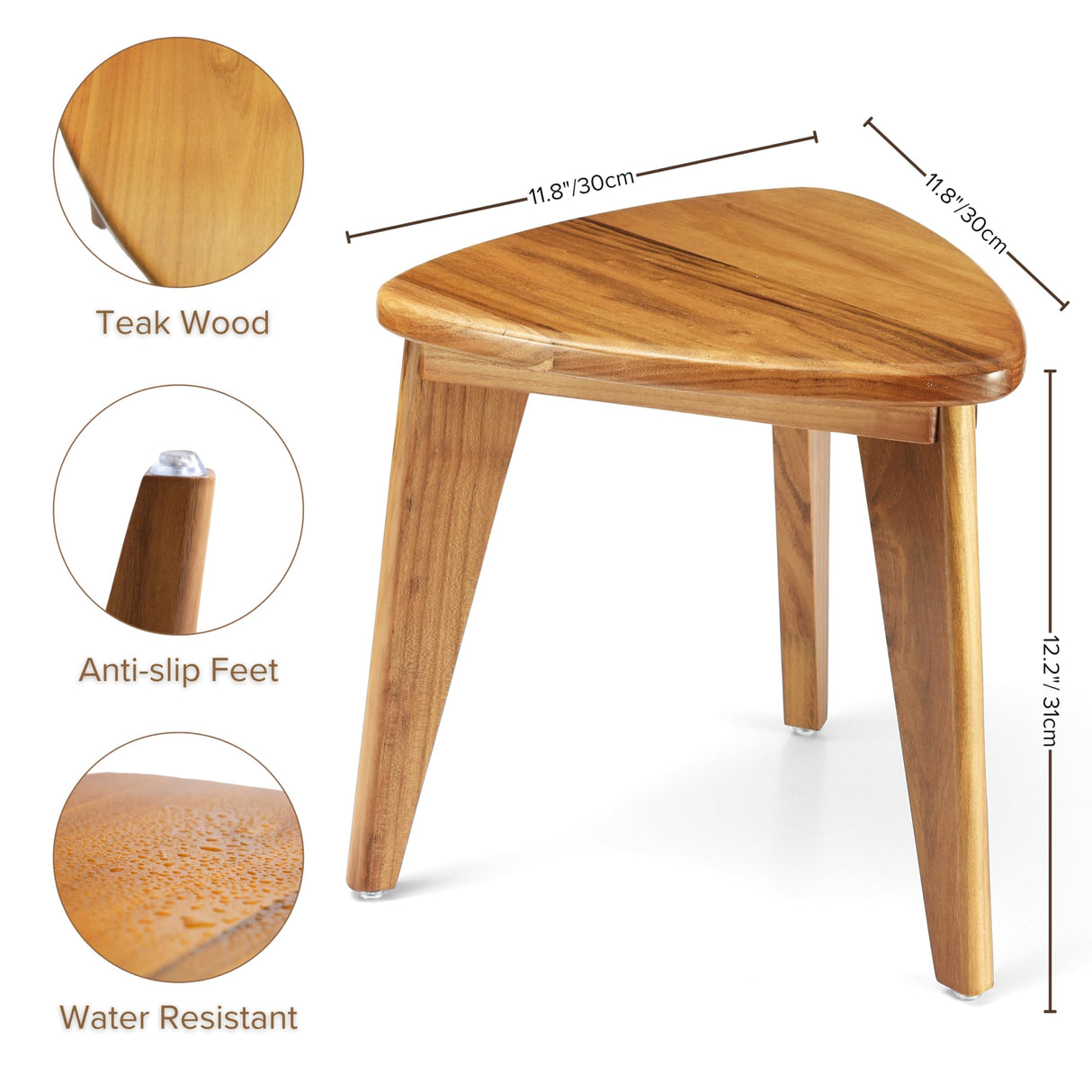 TeakAura Teak Shower Stool, Teak Shower Bench, Waterproof Wood Chair for Inside Shower, 12'' Spa Foot Rest for Shaving Legs, Organizer Teak Stool, Corner Seat for Bathroom Livingroom TEAKAURA