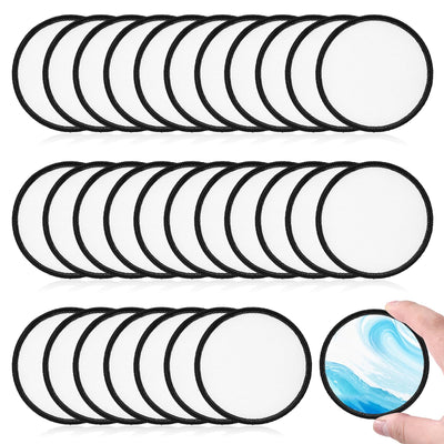 30Pcs Sublimation Blanks Patches Iron On Blank Patches Large Iron-on Patch with Black Border Exquisite Fabric Patches for DIY Crafts Hats Caps Backpack Uniforms (Round)