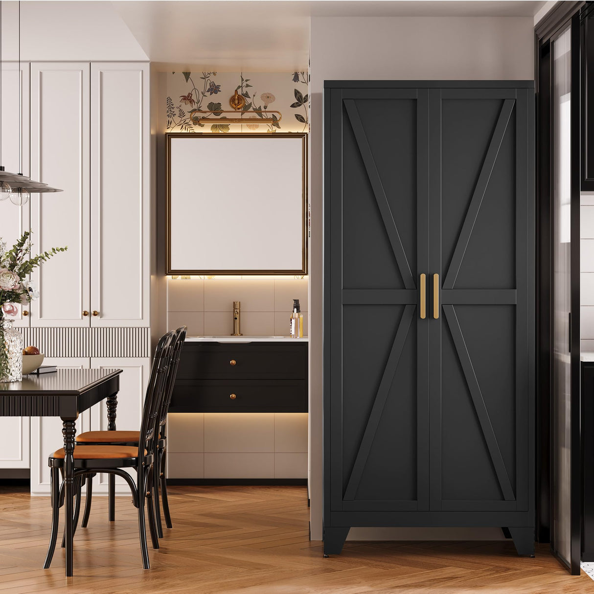 QINPTWUT Large Metal Kitchen Pantry Cabinet with Adjustable Shelves - Freestanding Kitchen Storage Cabinet for Dining Room,Livingroom Bathroom, Hallway, Workshop, Office QINPTWUT