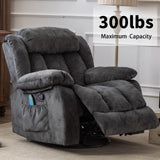 CANMOV Massage Swivel Rocker Recliner Chair with Heat and Vibration,360 Degree Manual Swivel Rocking Recliners with Side Pocket, Comfy Fabric Single Sofa Reclining Chair for Living Room, Grey CANMOV