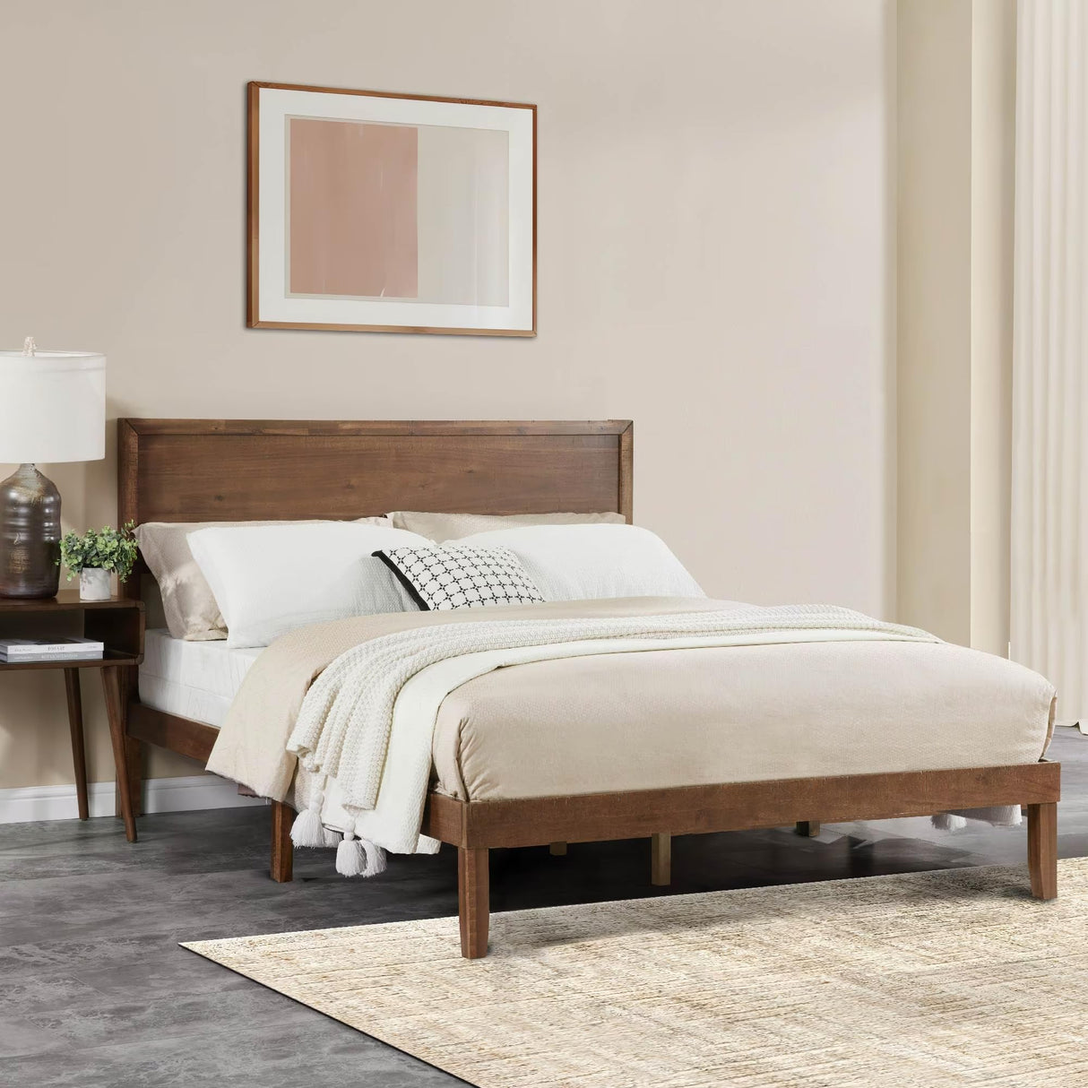 MT EDITION Wood Full Size Bed Frame,Wooden Full Platform Bed Frame with Headboard,Sturdy Rubber Modern Home Style Bed Frame for Bedroom (Full) MT EDITION