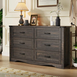 Farmhouse 6 Drawer Dresser for Bedroom, Wood Dresser Chest of Drawers, Wide Dressers Organizer with Metal Handles, Natural Texture Storage Cabinet for Closet, Living Room, Hallway (Dark Rustic Oak) Gyfimoie