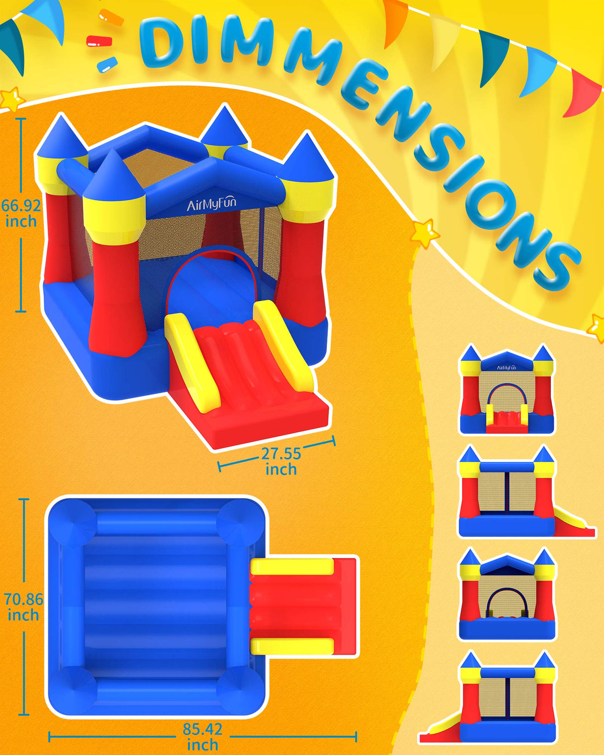 AirMyFun Toddler Bounce House with Blower for Kids 3-8, Inflatable Bouncy Jumping Castle with Slide, Indoor/Outdoor Jump Bouncer House, 82011A AirMyFun