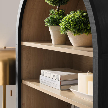 Modway Nolan Tall Arched Storage Display Cabinet in Black - 74 Inch Arch Bookshelf with Open and Closed Shelving - Modern Accent Cabinet for Living Room, Dining Room Modway