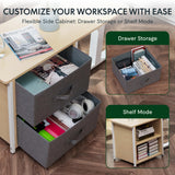 FLEXISPOT 63'' L Shaped Standing Desk with Drawers, Adjustable Height Desk with Shelves, Large Corner Stand Up Desk with Headphone Hooks for Home Office, Light Wood Grain Top+ White Frame FLEXISPOT