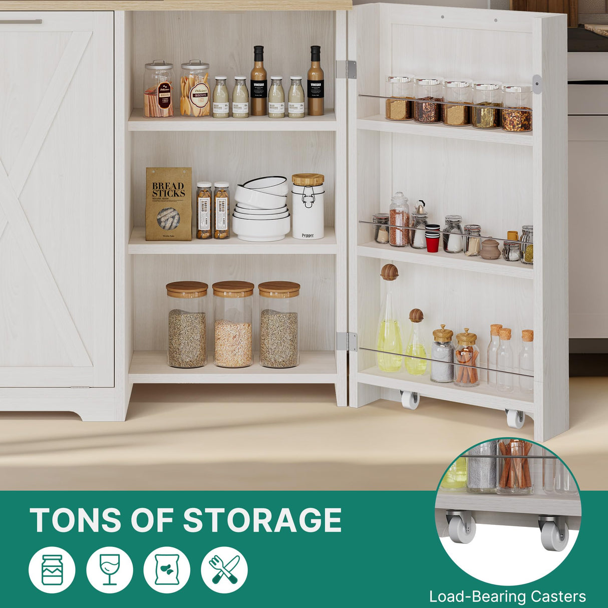 DWVO 13 Gallon Tilt Out Trash Bin Cabinet with Outlet Adjustable Shelves, Kitchen Pantry Storage Cabinet with Garbage Bin Tilt Out Laundry Hamper for Kitchen, 39.4” W x 14” D x 36.8” H Off White DWVO