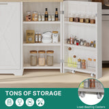 DWVO 13 Gallon Tilt Out Trash Bin Cabinet with Outlet Adjustable Shelves, Kitchen Pantry Storage Cabinet with Garbage Bin Tilt Out Laundry Hamper for Kitchen, 39.4” W x 14” D x 36.8” H Off White DWVO