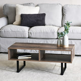 Household Essentials Jamestown TV Stand Coffee Table with Rectangular Storage Compartments Ashwood Rustic Wood Grain and Black Metal Household Essentials