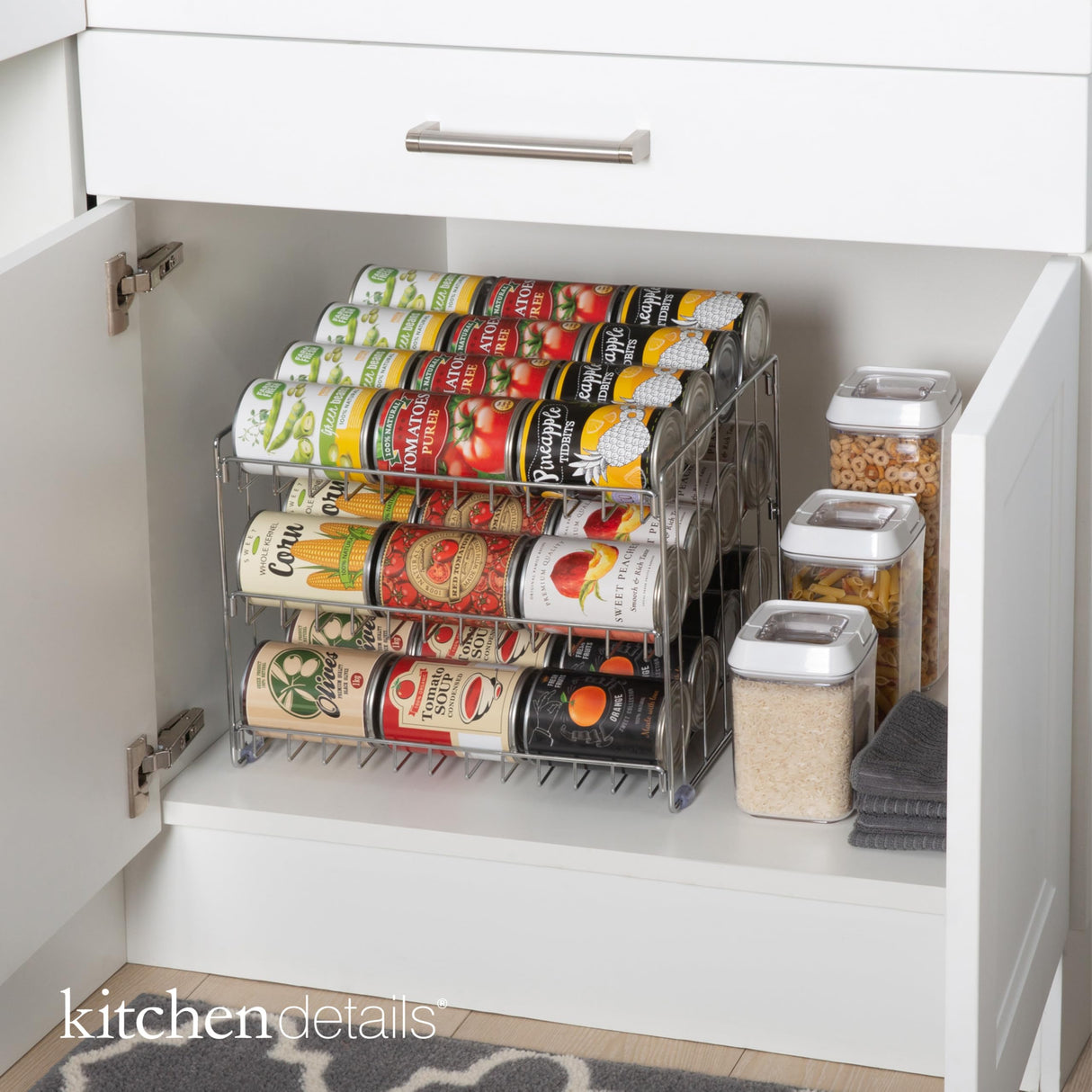 Kitchen Details 3 Tier Can Organizer | Canned Food Storage Rack | Kitchen Cabinet and Pantry Organization | Holds 36 Cans | Space Saving | Chrome Kitchen Details