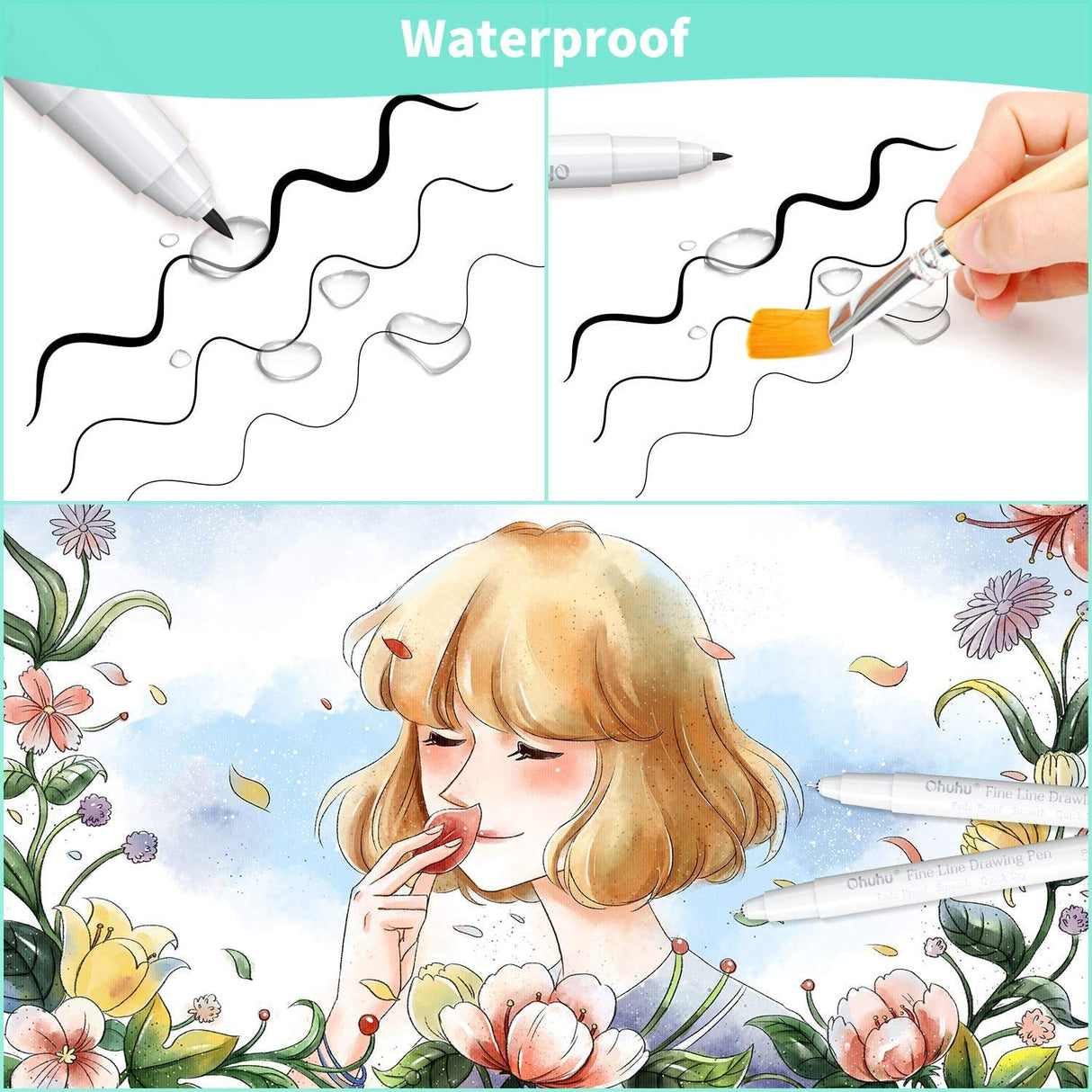 Ohuhu Fineliner Pens Micro Drawing Pens: 8-size Tips (Ultra-fine, Fine & Brush) Waterproof Pigment Black Ink for Illustration Drawing Journaling Sketching for Artist Beginners Ohuhu