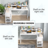 Tribesigns 55-Inch Modern White Reversible L-Shaped Desk with Storage Shelves and Drawers Tribesigns