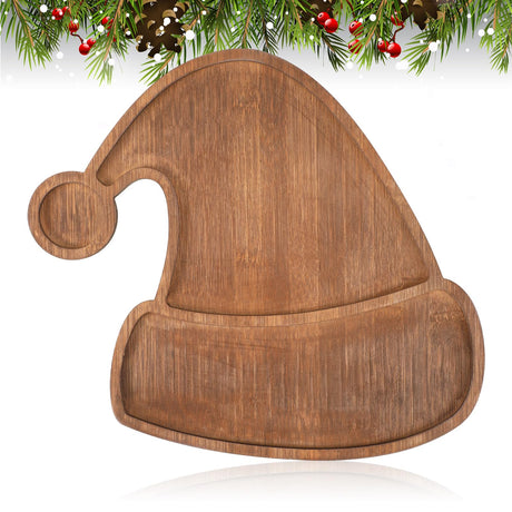 Maxcheck Christmas Wood Serving Tray Santa Hat Shaped Wooden Platter Rustic Farmhouse 11.42 x 10.43 Inches Food Dish Plate Table Serving Platter for Christmas Charcuterie Cheese Food Fruit Maxcheck