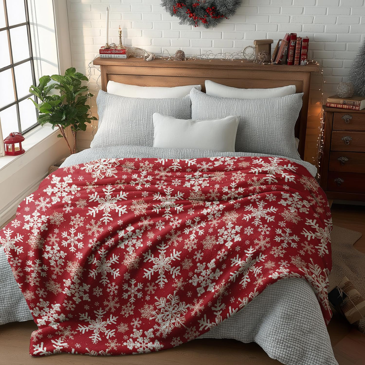 Horaldaily Christmas Flannel Blanket Throw, Red Snowflake Soft Fuzzy Plush Cozy Fleece Blankets for Couch Sofa Bed Lounging, Ideal Gifts for Kids Adults Wife Self, 50x60 Horaldaily