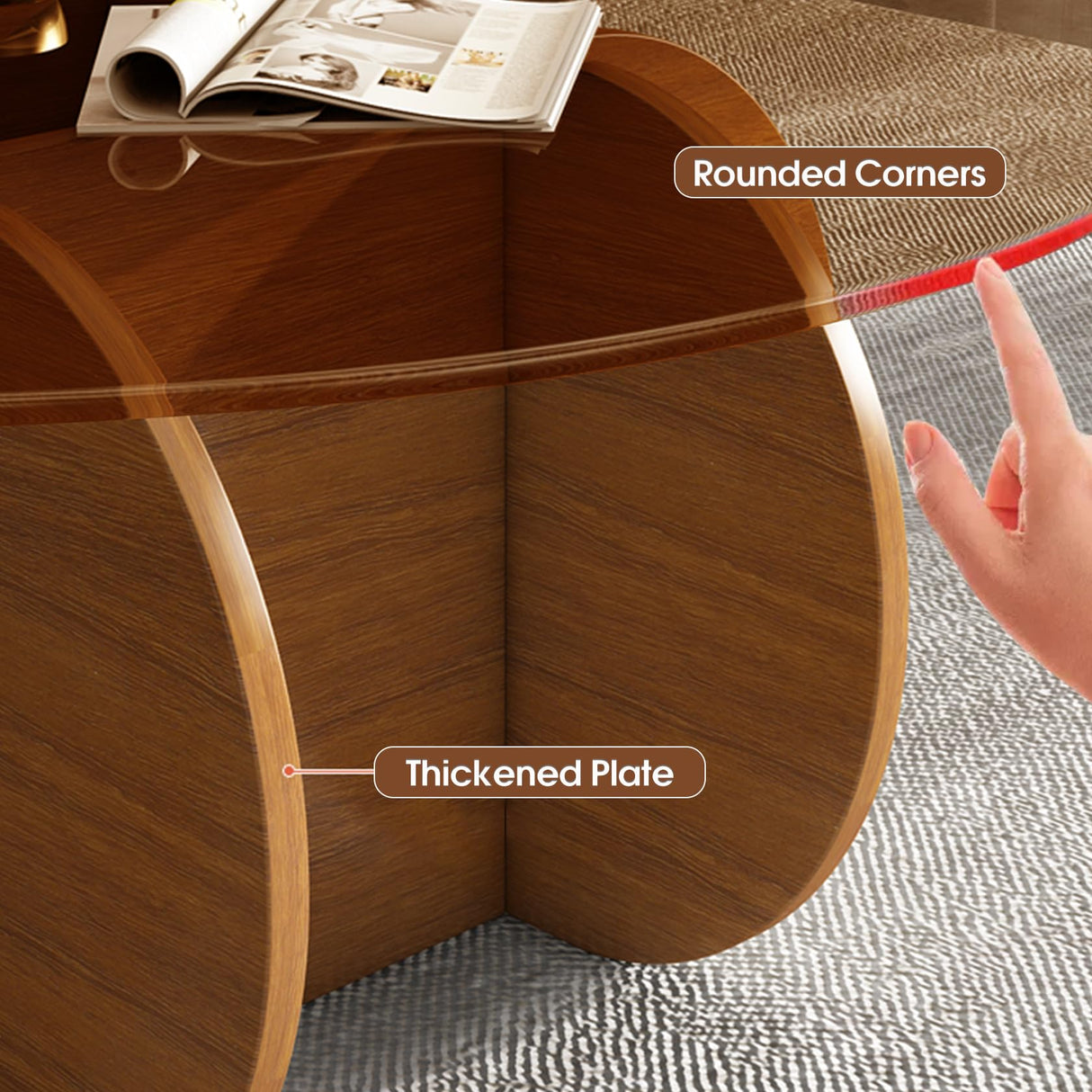 Modern Round Coffee Table with Solid Wood Legs, 31.5'' Glass Coffee Tables for Living Room Rustic Circle Center Cocktail Table with Tempered Glass-Top, Unique Accent Table for Small Spaces dnziqi