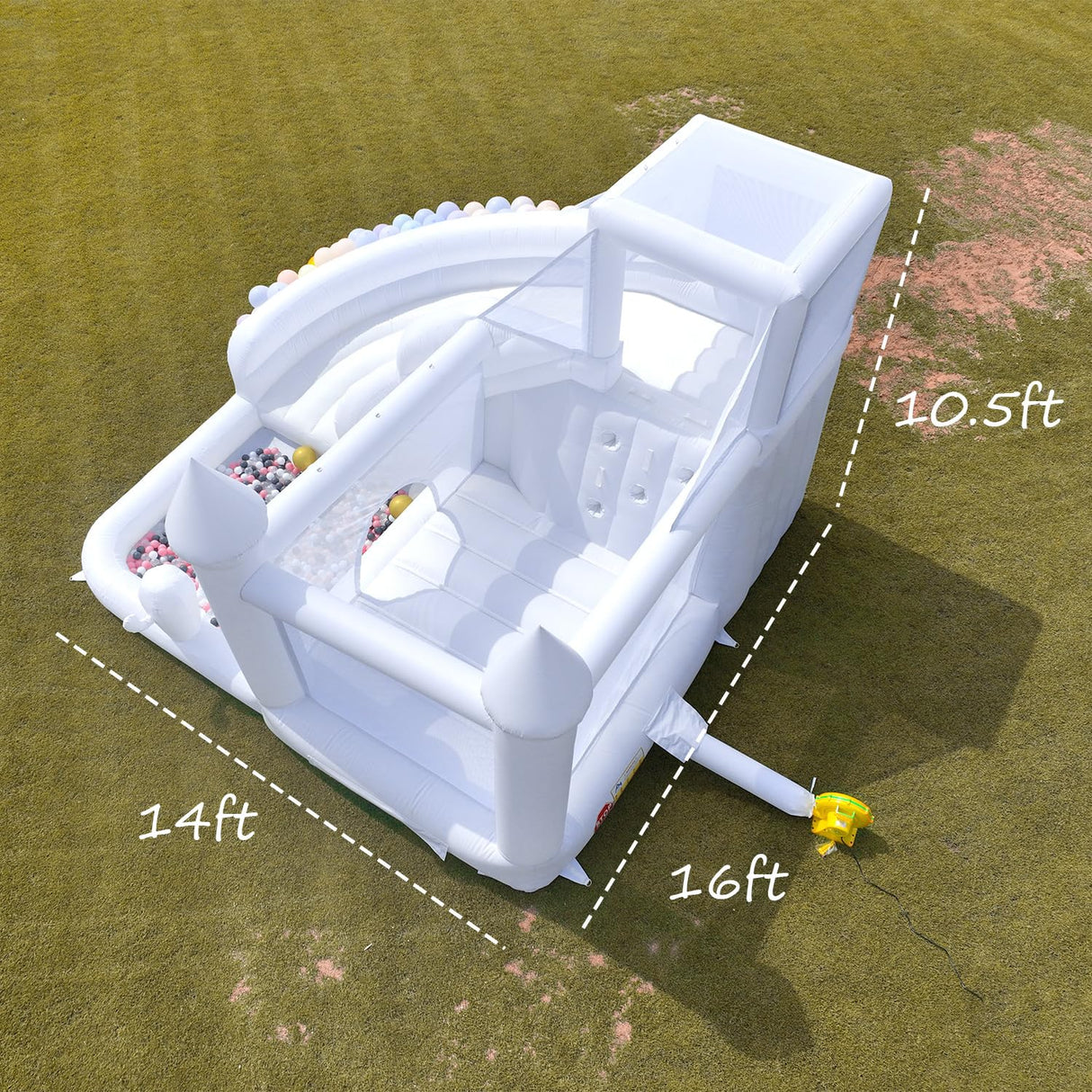 16FT White Bounce House Castle,High Slide & Big Ball Pit, Commercial Grade for Adult Kid, (Heavy Duty PVC)(1100w Blower), Inflatable Bouncy Castle for Backyard, Birthday Party, Wedding, 16x14x10.5ft Inflantteble
