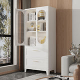 Nobilsteel 71”Storage Cabinet, Metal Accent Pantry Cabinet, Food Pantries Cabinets with Fluted Glass Doors, Storage Cupboard Kitchen, Dining Room, Nobilsteel