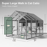 TIMHAKA Cat Catio, Large Catio Outdoor Cat Enclosure for Multiple Cats with 7 Platforms, 2 Resting Box and 2 Bridges, Wooden Feral Cat Shelter with Waterproof and UV Proof Canopy, 71 x 71 x 97 inch TIMHAKA