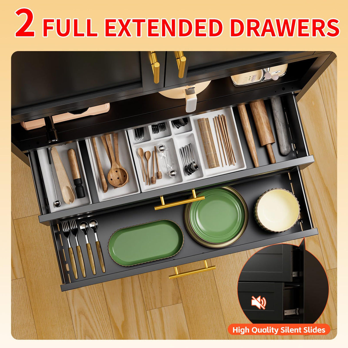 FogQueen 75" Tall Metal Storage Cabinet,Pantry Storage Cabinet with 2 Drawers and Open Space,Kitchen Cupboard with Adjustable Shelves,Multi-Functional Cabinet for Living Room,Bathroom,Garage (Black) FogQueen