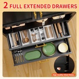 FogQueen 75" Tall Metal Storage Cabinet,Pantry Storage Cabinet with 2 Drawers and Open Space,Kitchen Cupboard with Adjustable Shelves,Multi-Functional Cabinet for Living Room,Bathroom,Garage (Black) FogQueen