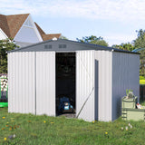 ACOJOY 10'x10' Shed, Large Metal Storage Sheds & Outdoor Clearance, Steel Backyard Shed with Lockable Doors, Utility and Tool Storage for Garden, Patio, Outside Use in White AECOJOY