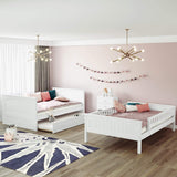 SOFTSEA Wooden Bunk Bed Full Over Full with Trundle for 3, Divided Into Two Separate Full Beds, White SOFTSEA