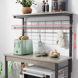 Bestier Adjustable Height Microwave Stand with Storage Cabinet and Wheels - Industrial Coffee Bar Shelf in Grey Wash Bestier