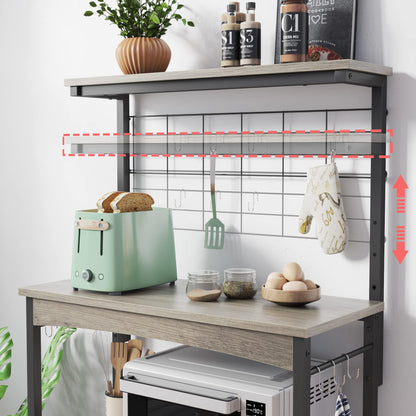 Bestier Adjustable Height Microwave Stand with Storage Cabinet and Wheels - Industrial Coffee Bar Shelf in Grey Wash